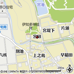 愛知県豊川市市田町宮田周辺の地図