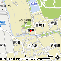 愛知県豊川市市田町（宮田）周辺の地図