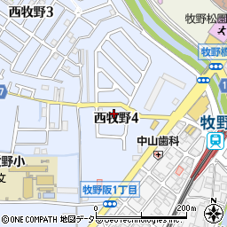 大阪府枚方市西牧野4丁目14周辺の地図