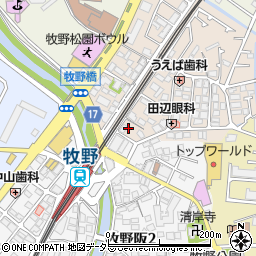 大阪府枚方市牧野下島町12周辺の地図