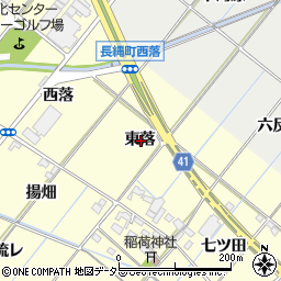 愛知県西尾市長縄町東落周辺の地図