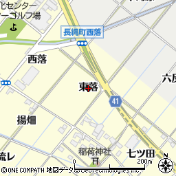 愛知県西尾市長縄町（東落）周辺の地図