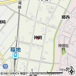 愛知県西尾市川口町神明周辺の地図