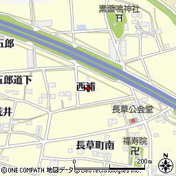 愛知県豊川市長草町（西浦）周辺の地図