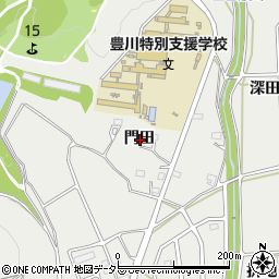 愛知県豊川市平尾町門田周辺の地図