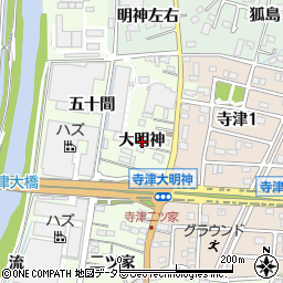 愛知県西尾市寺津町大明神周辺の地図