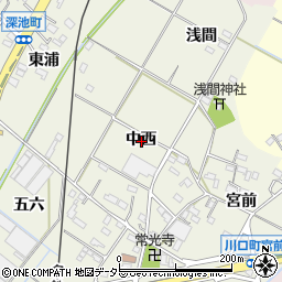 愛知県西尾市川口町中西周辺の地図