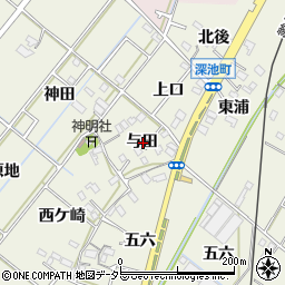 愛知県西尾市深池町与田周辺の地図