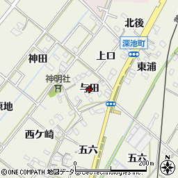 愛知県西尾市深池町（与田）周辺の地図