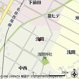 愛知県西尾市川口町（浅間）周辺の地図
