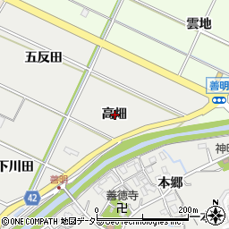 愛知県西尾市善明町高畑周辺の地図