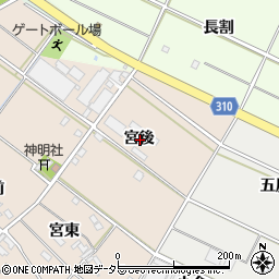 愛知県西尾市花蔵寺町宮後周辺の地図