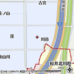 京都府八幡市内里川首周辺の地図
