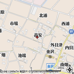 愛知県豊川市金沢町高安周辺の地図