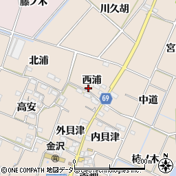 愛知県豊川市金沢町西浦周辺の地図