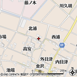 愛知県豊川市金沢町北浦周辺の地図