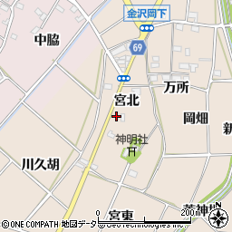 愛知県豊川市金沢町宮北周辺の地図