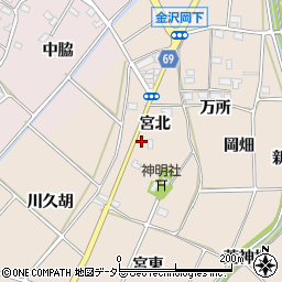 愛知県豊川市金沢町（宮北）周辺の地図