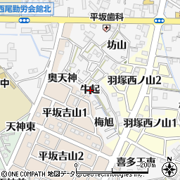 愛知県西尾市平坂町牛起周辺の地図