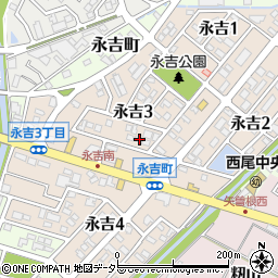 愛知県西尾市永吉3丁目61周辺の地図