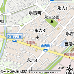 愛知県西尾市永吉3丁目63周辺の地図