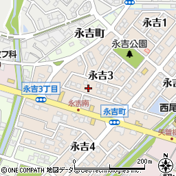 愛知県西尾市永吉3丁目65周辺の地図