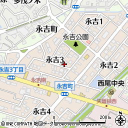 愛知県西尾市永吉3丁目33周辺の地図