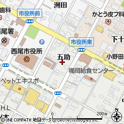 愛知県西尾市丁田町五助周辺の地図