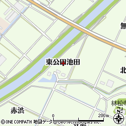 愛知県西尾市駒場町東公田池田周辺の地図