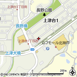 神戸市北区上津台1-4-5駐車場　茶色建物前周辺の地図