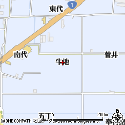 京都府八幡市内里牛池周辺の地図