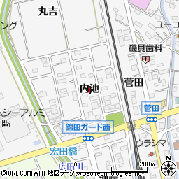 愛知県額田郡幸田町菱池内池周辺の地図