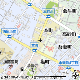 愛知県西尾市本町周辺の地図