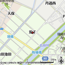 愛知県西尾市駒場町荒子周辺の地図