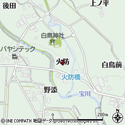 愛知県豊川市上長山町火防周辺の地図