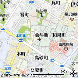 愛知県西尾市会生町周辺の地図
