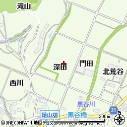 愛知県豊川市足山田町（深田）周辺の地図