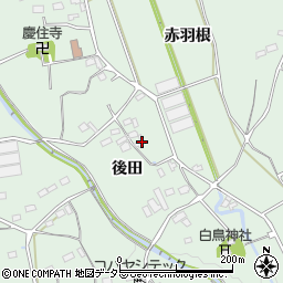 愛知県豊川市上長山町後田周辺の地図