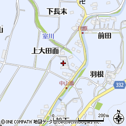 愛知県豊川市萩町（上大田面）周辺の地図