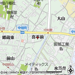 愛知県西尾市中畑町（喜平前）周辺の地図