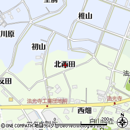愛知県西尾市法光寺町北西田周辺の地図