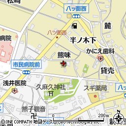 愛知県西尾市八ツ面町熊子山周辺の地図
