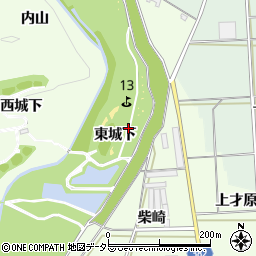 愛知県豊川市足山田町東城下周辺の地図