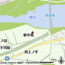愛知県新城市一鍬田東中島周辺の地図