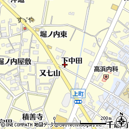 愛知県西尾市上町下中田周辺の地図
