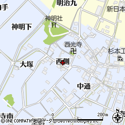 愛知県西尾市小間町西側周辺の地図