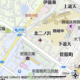 愛知県西尾市鶴城町北二ノ沢周辺の地図