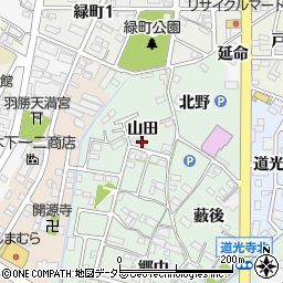 愛知県西尾市道光寺町山田周辺の地図