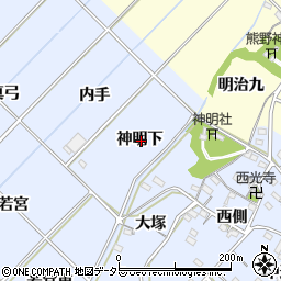 愛知県西尾市小間町神明下周辺の地図