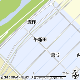愛知県西尾市小間町午新田周辺の地図